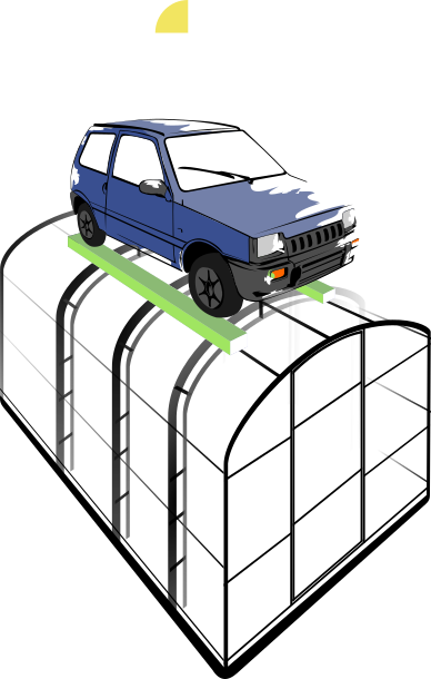 Автомобиль Ока на теплице. Наглядная демонстрация прочности наших теплиц.